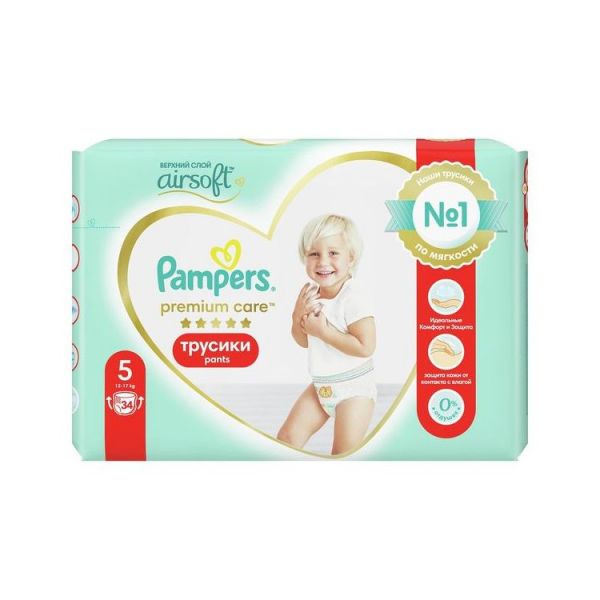 Подгузники-трусики Pampers Premium Care 5 34 размер 5, 12 - 17 кг, 34 шт.